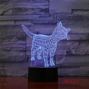 Gato bonito 3D Noite de Luz Criativa Elétrica Ilusão 3d LED da Lâmpada 7 de Cor mudança de toque USB Lâmpada de Mesa Para a Criança o Dom de AW-1172 5