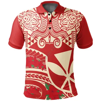 Havaí Camisa Polo Polinésia Padrão de Estilo Vintage de Cor Vermelha Impressos em 3D Camisa Polo Homens Mulheres Manga Curta Verão T-shirt