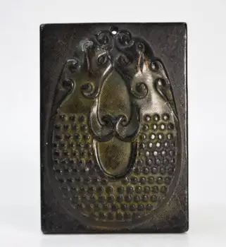 Hongshan cultura archaize o meteorito de ferro negro, escultura double dragon pingente de peixe estátua