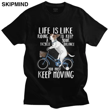 Humor de Jack Russell Terrier T-shirt manga Curta 100% Algodão T-Shirt Gola Redonda Casual, Montando um bicicleta Tee Amante do Cão Tshirt