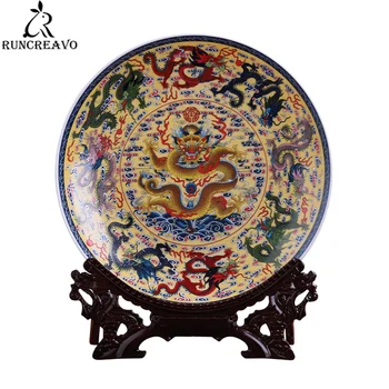 Jingdezhen Porcelana Cerâmica Feng Shui Nove Dragões de Parede-prato Grande de Decoração de Prato Chinês Novo Estilo de Decoração da Casa