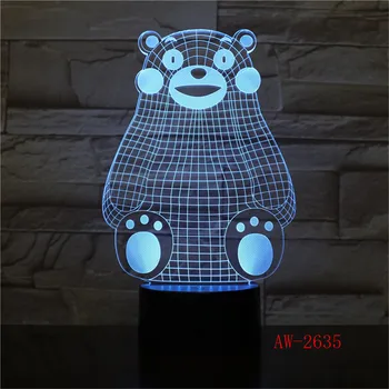 Kumamoto Urso LED Visual 3D Estéreo Lâmpada de 7 Cores Mudando Interior de Quarto de dormir de Noite Acrílico Luz Lâmpada de Mesa Aniversário Amor