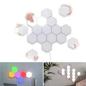 LED DIY Hexagonal Lâmpada de Parede Decoração do Quarto da Noite de Luz do Sensor de Toque Magnético Quântico Candeeiros para a Decoração Home do Favo de mel Luzes