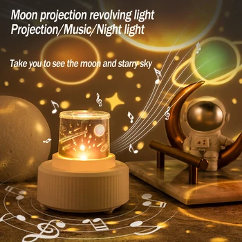 Lua, Céu Estrelado Lâmpada de Projeção LED 3d de Carregamento de Giro Atmosfera Luminosa de Luz Presente de Aniversário Bluetooth Caixa de Música 0