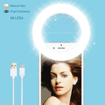 Luz do anel do Telefone Câmara Selfie Luz 38 LEDs 4 Cores Ajustável USB Recarregável Lâmpada para o iPhone 6/7 Plus,Galaxy,Huawei,Xiaomi
