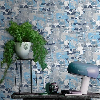 Mediterrâneo azul papel de parede de arte abstrata, sala de estar, quarto, loja de roupas modernas, minimalistas estilo Nórdico papel de parede
