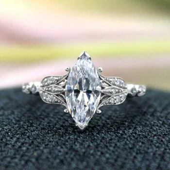 Moda Cor de Prata Anéis Para as Mulheres do Vintage Marquise Estilo de Zircão Anel de Banda de Casamento de Luxo, Jóias anel masculino