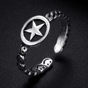 Moda Vintage Forma de Estrela de Prata Banhado Antiga do Punk, hip hop e Rock Estilo Redimensionável Anéis para as Mulheres Girl & Homem Retro Jóia do Partido