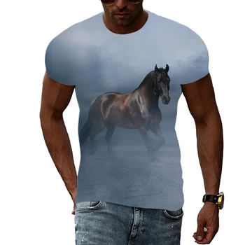 Moda verão 3D Harajuku Impressão de Cavalo Elegante Padrão de Homens E Mulheres de Personalidade Solta Gola Redonda, Manga Curta T-shirt Topo 1