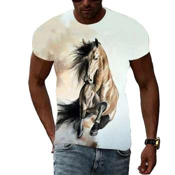 Moda verão 3D Harajuku Impressão de Cavalo Elegante Padrão de Homens E Mulheres de Personalidade Solta Gola Redonda, Manga Curta T-shirt Topo 2