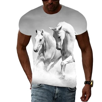 Moda verão 3D Harajuku Impressão de Cavalo Elegante Padrão de Homens E Mulheres de Personalidade Solta Gola Redonda, Manga Curta T-shirt Topo 3