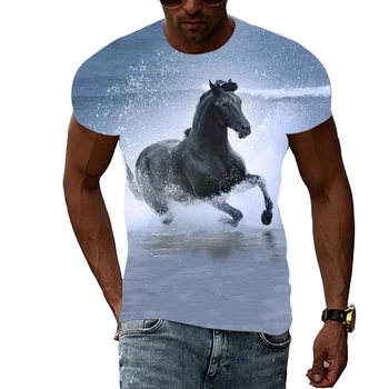 Moda verão 3D Harajuku Impressão de Cavalo Elegante Padrão de Homens E Mulheres de Personalidade Solta Gola Redonda, Manga Curta T-shirt Topo 4