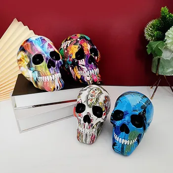 Moderno Resina Estátua Retro Crânio De Decoração De Casa, Decoração, Enfeites Criativos De Arte De Escultura Esculturas Crânio Modelo De Presentes De Halloween