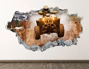 Motor Quad de Parede Decal - Racing 3D Esmagado Arte de Parede Autocolante Crianças Decoração de Vinil Mural Poster de brinde KD441