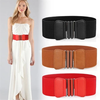 Mulheres Cintura Cintos Skinny Elástico Ceinture De Moda Senhora Alongamento Elástico De Couro Cinto Largo Vestido De Adorno Para Femme Cintura 2