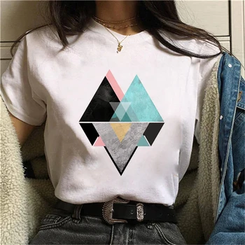 Mulheres T-shirt de estampa Geométrica Padrão de Camiseta Harajuku Tops de Manga Curta Amor Além de Vestuário de Moda Gráfica Tees Estética Tops