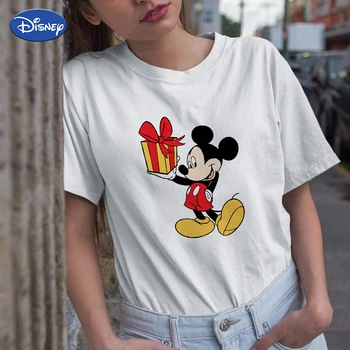 Natal Disney Camiseta Mulheres American Apparel Família Look Casual Mickey Presente Camisetas Senhoras Harajuku Ropa Tumblr Mulher Topa 0