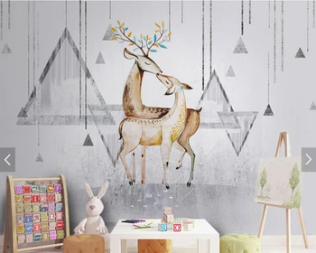 Nordic resumo elk figura geométrica papel de parede,sala de crianças do quarto TV a parede que barra a loja de café personalizada mural de papel de parede