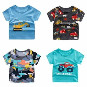 Nova Verão de Crianças Camisas Casuais Engenharia de Veículo Bebê de Estilo Tops Roupas Multicolor Criança Engraçado Camisas 3Y 6Y 9Y Criança Tee