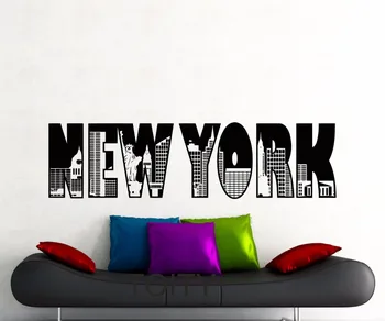 Nova York Palavra Logotipo Adesivo de Parede Modelo de NY Prédios da Cidade de Horizonte de Vinil Decalque Casa do Menino do Interior do Quarto de Arte, de Decoração