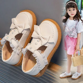 Novo Bege cor-de-Rosa Meninas Sapatos de Crianças Princesa da Moda sapatos com solas macias de Couro Sapatos Crianças Sapatos confortáveis