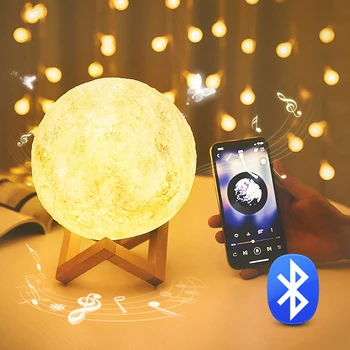 O Orador de Bluetooth Lua Lâmpada de Impressão 3D da Noite do DIODO emissor de Luz de Cor de 16 de Flash Recarregável Brilho Atmosfera de Luz Presente das Crianças 1