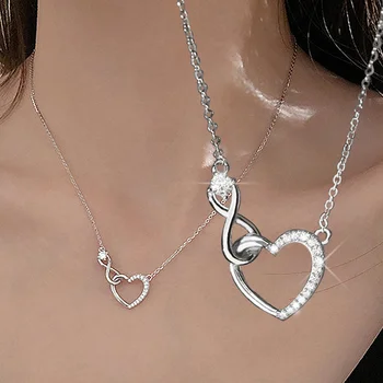 O coreano Escavado Diamantes Espalhados Amor Pingente Colares Pulseiras para Mulheres Clavícula Corrente Colar Pulseira de Jóias de Moda