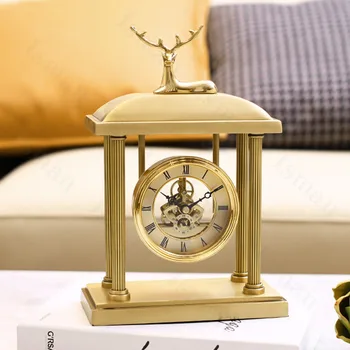 Ouro Nórdico Cabeça De Cervo Relógio De Mesa De Luz De Luxo, Decoração Moderna Sala De Cobre Arte Mate Relógios Acessórios Para A Decoração Home 0