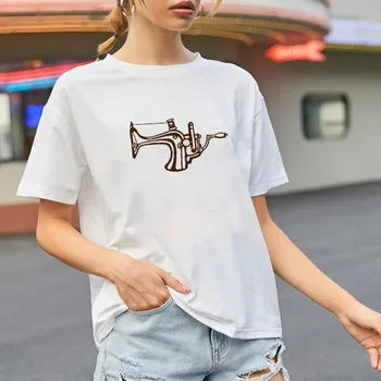 Oversize camisetas de mujer de Impressão Tees de Máquina de Costura de Verão Feminina Roupas Tops Estilo Vintage Bonito de Moda feminina de Lazer Gráfico
