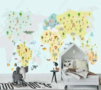 Papel de parede desenhado a Mão dos desenhos animados de animais mapa de quarto de crianças de jardim de infância parque 3D papel de parede mural,sala de estar decoração de casa