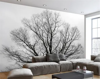 Papel de parede personalizado moderno e minimalista em preto e branco grande árvore de dossel arbóreo fresco PLANO de fundo de parede sala quarto mural