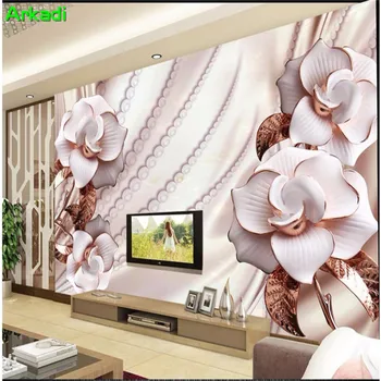 Personalizada foto mural 3D em relevo de ouro, os grânulos de flor sofá da sala quarto TV fundo de cobertura de parede decoração, papel de parede