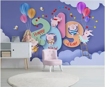 Personalizada foto mural 3d papel de parede Moderno e minimalista bonito dos desenhos animados do porco nuvem crianças da sala 3d murais de parede papel de parede para parede 3 d