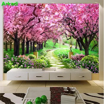 Personalizadas de fotos em 3D estéreo mural de flores de cerejeira paisagem TV da sala de estar de plano de fundo do papel de parede do quarto do sofá de casa de decoração de papel de parede