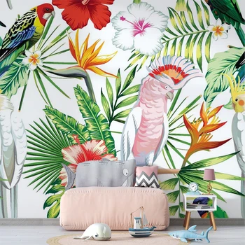 Personalizado Removível 3d mural de parede tropical murais de parede de floresta Tropical Animais 5D flor mural, papel de parede 3D papier peint 0
