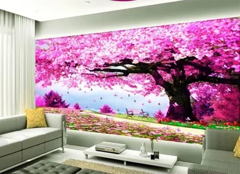 Personalizado com Foto de papel de Parede Vara Romântico Árvore de Sakura Estética Decorativa Mural na Parede do Fundo papel de parede