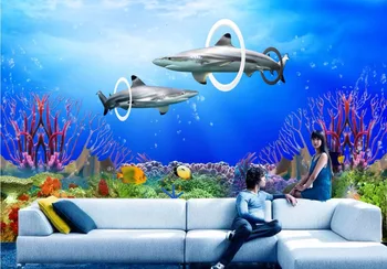 Personalizado com foto 3d papel de parede do quarto de Coral reef sharks melhoria home pintura de decoração em 3d murais de parede papel de parede para parede 3 d
