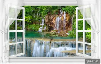 Personalizado mural de fotos em 3d papel de parede da Bela paisagem de cachoeira do lado de fora da janela da sala de estar, Casa de decoração de papel de parede para parede 3 d 0