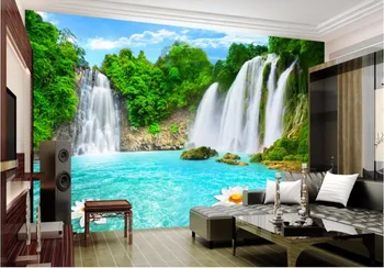 Personalizado mural de fotos em 3d papel de parede de Floresta Verde, Cachoeira, Lagos de decoração de quarto de pintura 3d murais de parede papel de parede para parede 3 d 1
