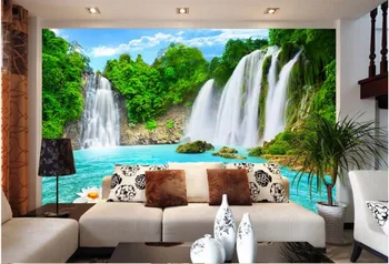 Personalizado mural de fotos em 3d papel de parede de Floresta Verde, Cachoeira, Lagos de decoração de quarto de pintura 3d murais de parede papel de parede para parede 3 d 4
