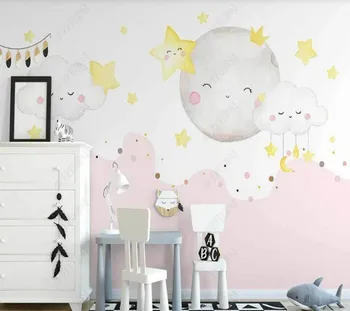 Personalizado papel de parede fresco Pequeno e simples, nuvens e céu estrelado crianças da sala para sala de estar, quarto, decoração de papel de parede
