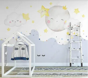 Personalizado papel de parede fresco Pequeno e simples, nuvens e céu estrelado crianças da sala para sala de estar, quarto, decoração de papel de parede 1