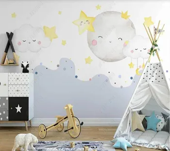 Personalizado papel de parede fresco Pequeno e simples, nuvens e céu estrelado crianças da sala para sala de estar, quarto, decoração de papel de parede 2
