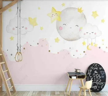 Personalizado papel de parede fresco Pequeno e simples, nuvens e céu estrelado crianças da sala para sala de estar, quarto, decoração de papel de parede 3