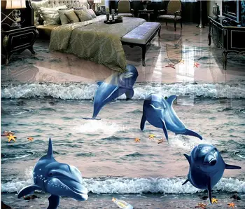 Personalizado pisos de vinil Golfinho papel de Parede oceano sala de estar, casa de Banho 3D Piso de pvc Auto-adesivo de Parede