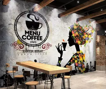 Personalizados em grande escala 3D mural de parede nostálgico café leite chá loja de plano de fundo pintura de decoração de parede 0