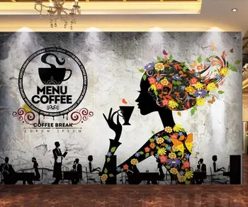 Personalizados em grande escala 3D mural de parede nostálgico café leite chá loja de plano de fundo pintura de decoração de parede 1