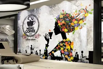 Personalizados em grande escala 3D mural de parede nostálgico café leite chá loja de plano de fundo pintura de decoração de parede 2