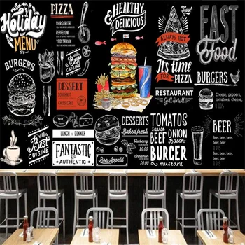 Pintados À Mão Burger Cola, Pizza Papel De Parede Decoração Industrial Mural De Fast Food Restaurante Snack Bar Na Parede Do Fundo Papel De Parede
