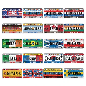 Placa de carro de Licença de Metal Estanho Assinar o Nome do País da Bandeira Nacional Art Prainting Barra Clube de Decoração de Casa de Pin Up Parede Sinais Placas 15cmx30cm 0